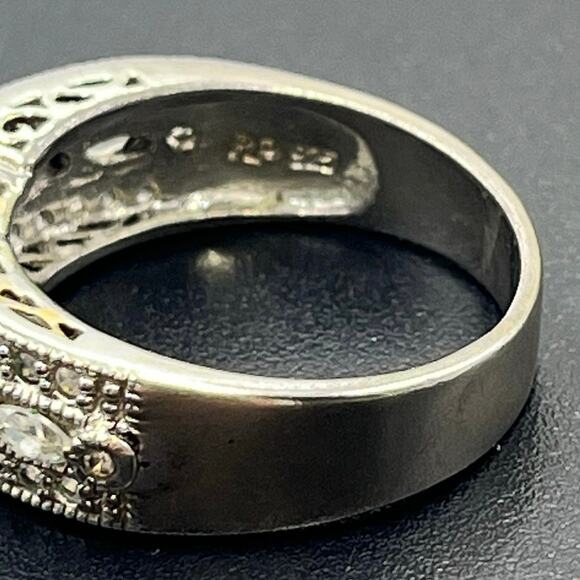 PP Signed 925 Sterling Silver Large Round CZ Engagement Promise Ring Sz 9.5 - Picture 11 of 13